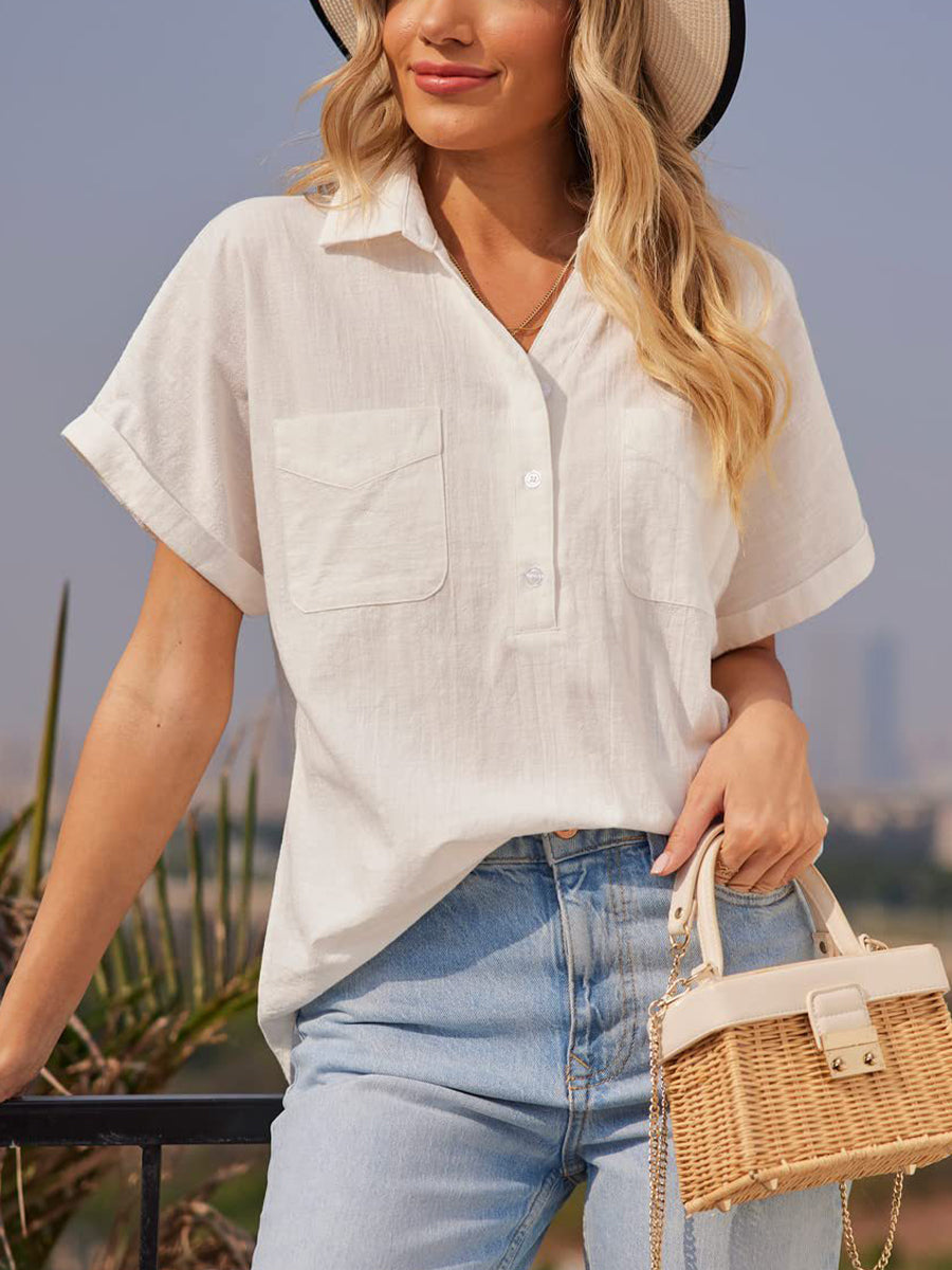 Blouses - Thin Section V Neck Casual Solid Color Loose Blouse - MsDressly