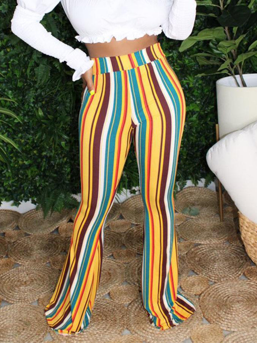 Pants - Multicolor Vertical Stripe Smock Waist Side Slit Palazzo Pants - MsDressly