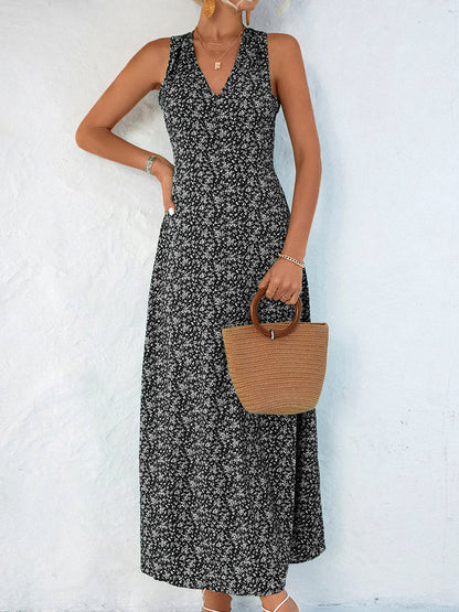 Maxi Dresses - Printed Open Back Sleeveless Maxi Dress - MsDressly