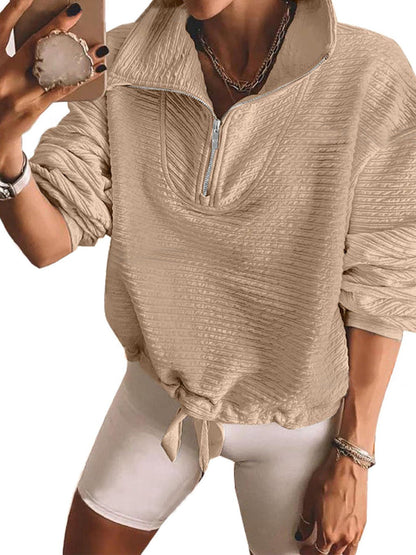 Hoodies - Casual Lapel Drawstring Loose Pullover Trendy Long Sleeve Hoodie - MsDressly