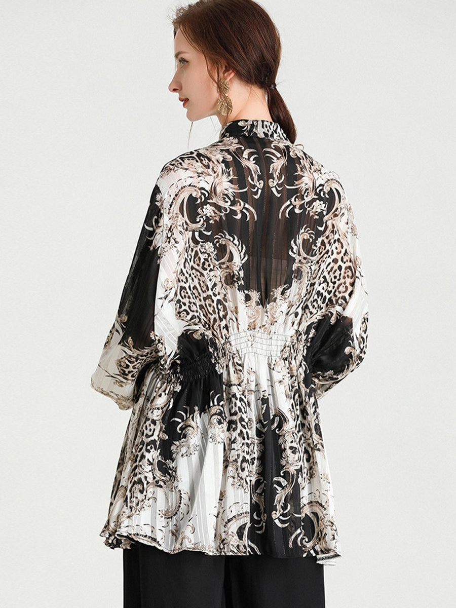 Plus Blouses - Size Curve Blouses Fashion Western Style Print Waist Blouse - MsDressly