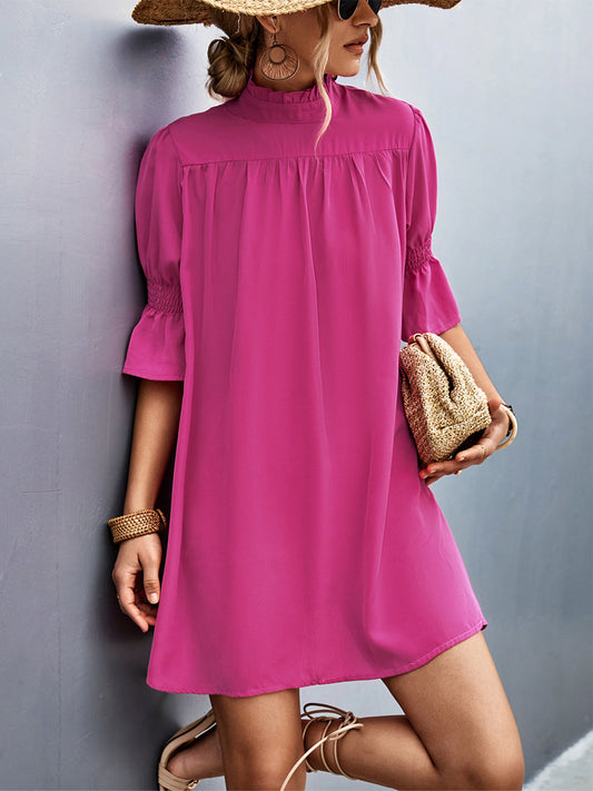 Loose Casual Solid Color  With Stand Collar Stylish Mini Dress