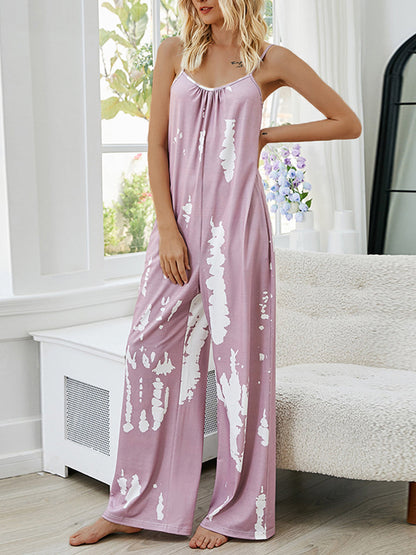 Jumpsuits - Floral Tie Belt Bishop Sleeve Slit Jumpsuit - MsDressly