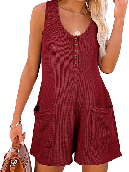 Jumpsuits - Splicing Sleeveless Loose Casual Button Jumpsuit - MsDressly