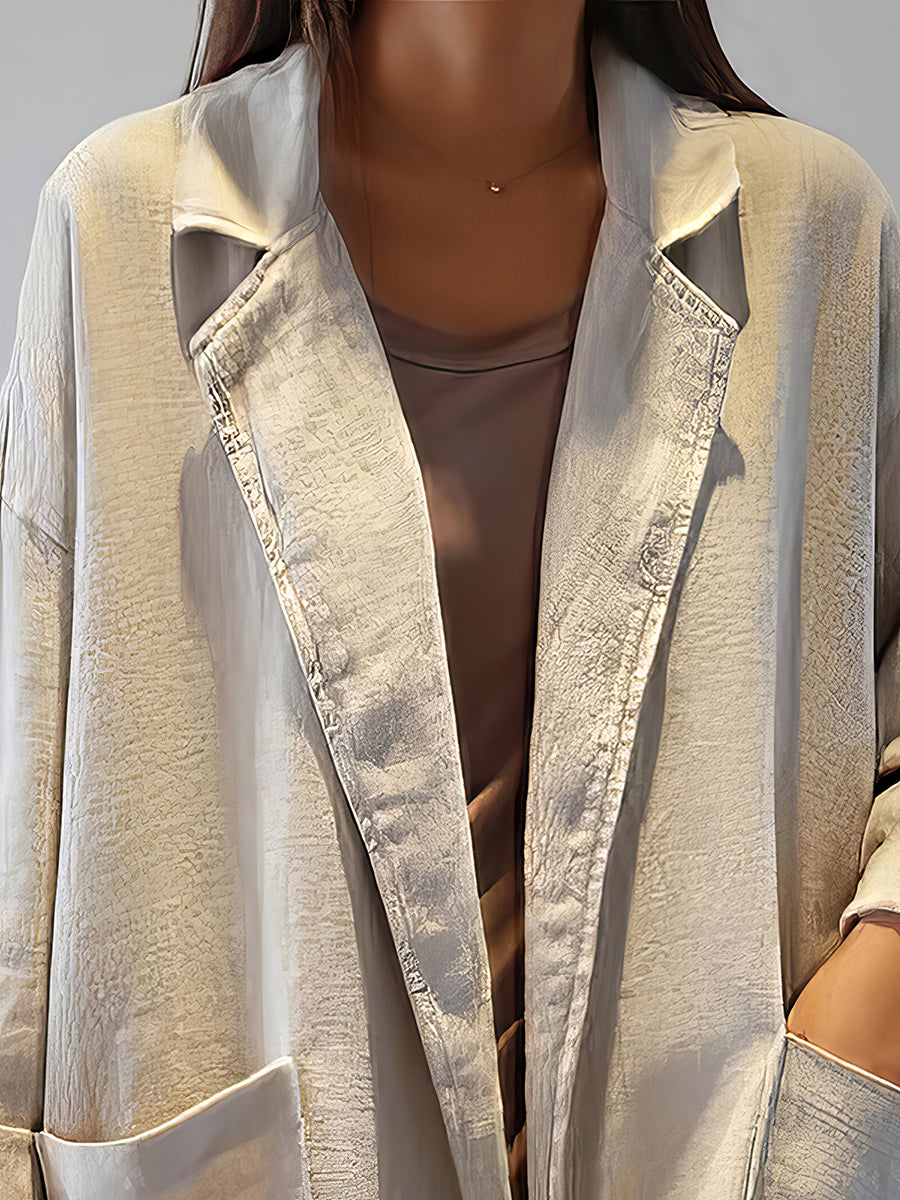 Coats - Literary Style Lapel Loose Solid Color Mid Length Coat - MsDressly