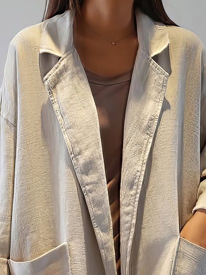 Coats - Literary Style Lapel Loose Solid Color Mid Length Coat - MsDressly