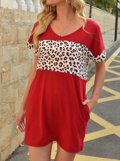 Tie Dye Floral Camo Tunic Oversized  Short Sleeve V Neck T-Shirt