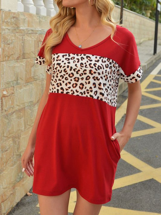 Tie Dye Floral Camo Tunic Oversized  Short Sleeve V Neck T-Shirt