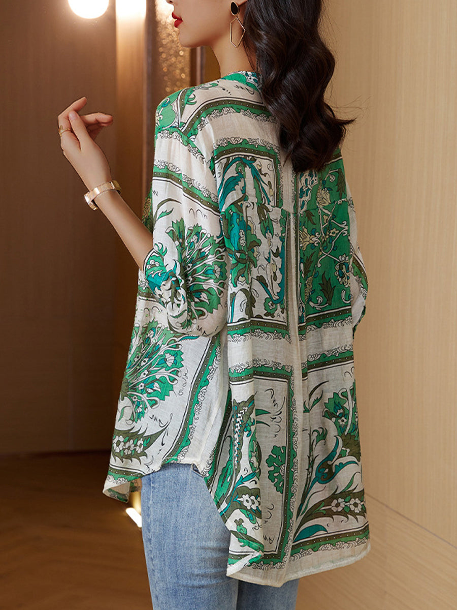 Blouses - Print Temperament V Neck Short Sleeved Blouse - MsDressly