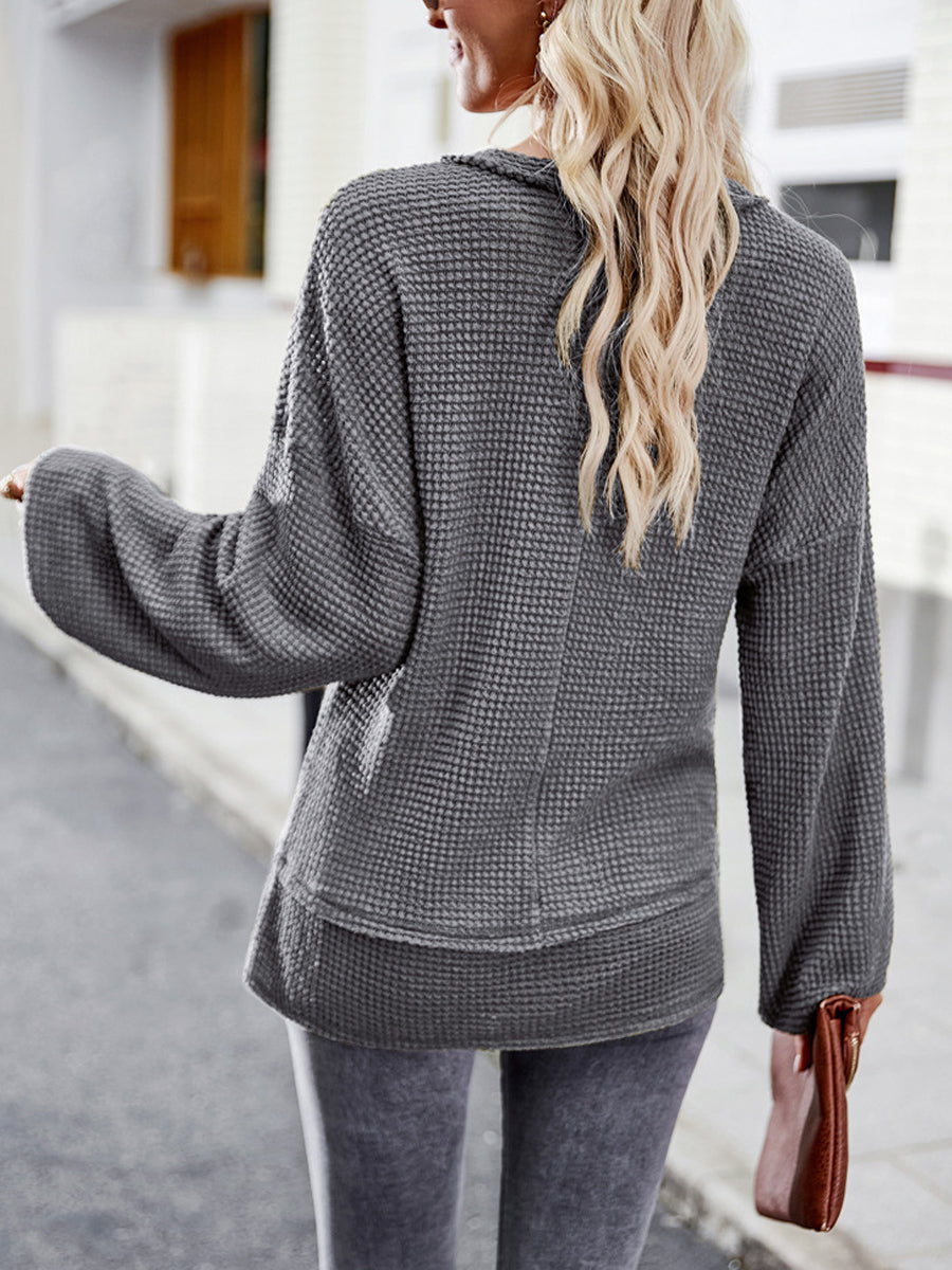 Blouses - Comfortable Casual Solid Color Stitching V Neck Blouse - MsDressly