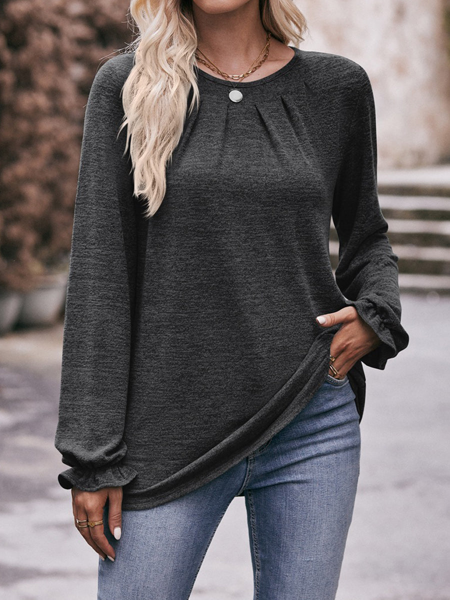 Long Flounce Sleeve Round Neck T-Shirt