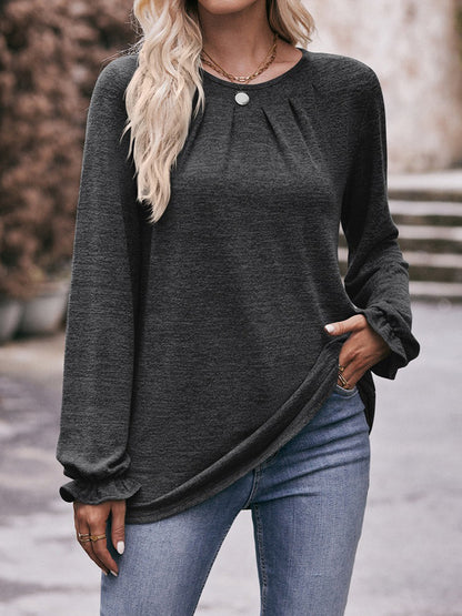 Long Flounce Sleeve Round Neck T-Shirt