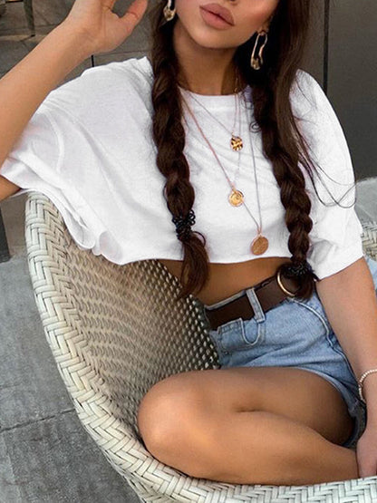 T-Shirts - Solid Color Trendy Casual Loose Round Neck T Shirt - MsDressly