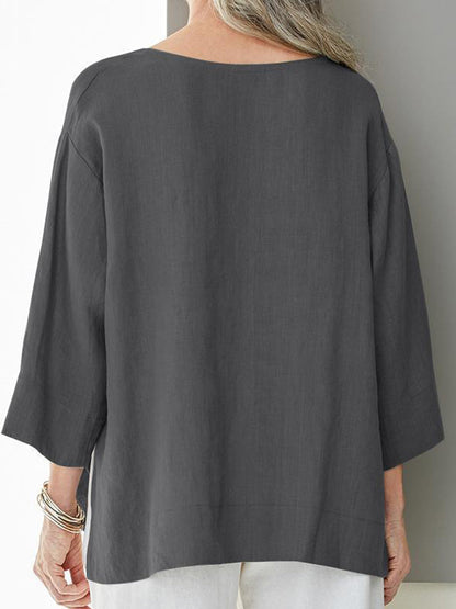 T-Shirts - Comfortable Stitching Side Slit 3/4 Sleeves T-Shirt - MsDressly