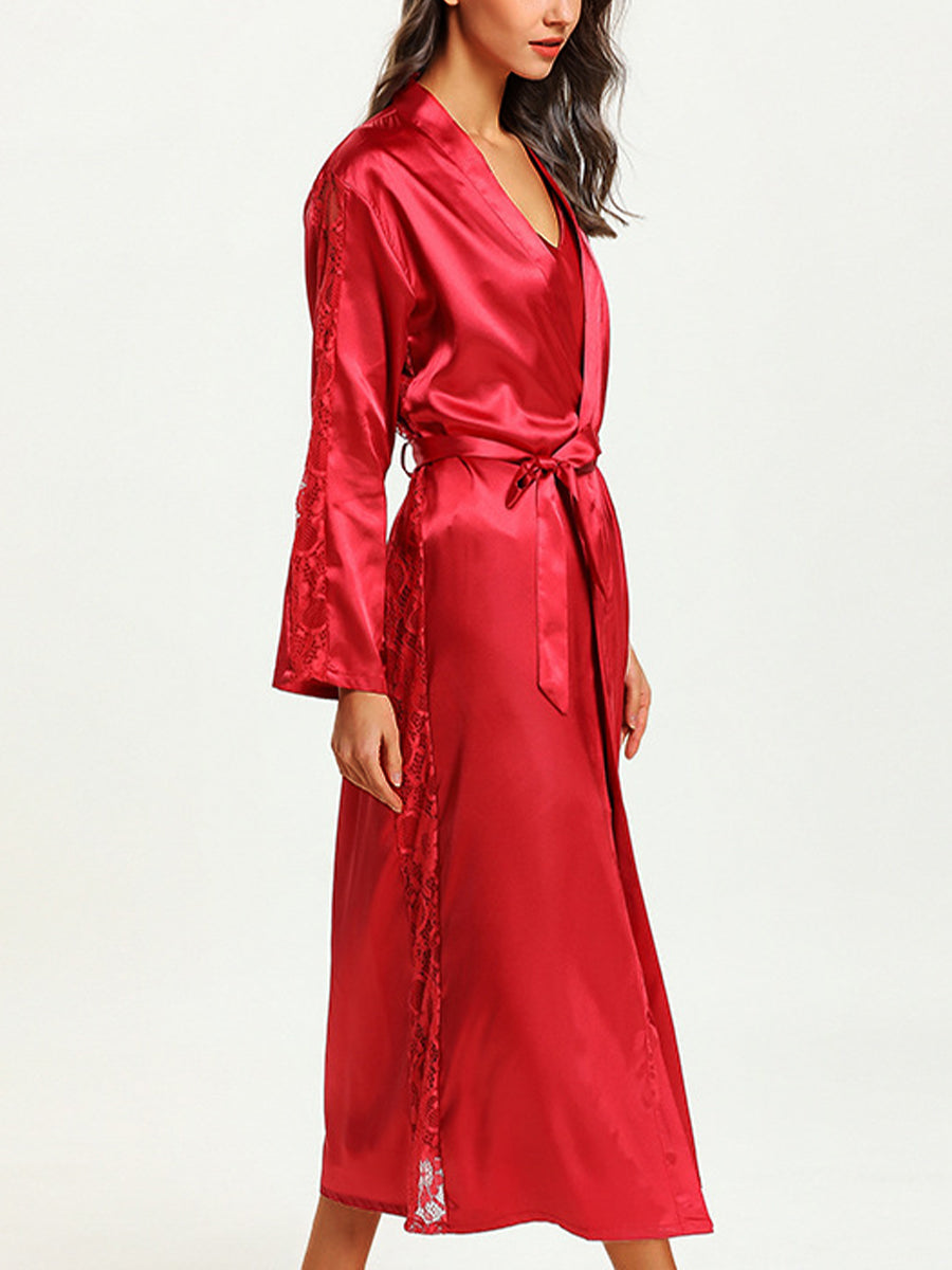 Pajamas - Tie Loose Sexy Solid Color Long Pajama - MsDressly