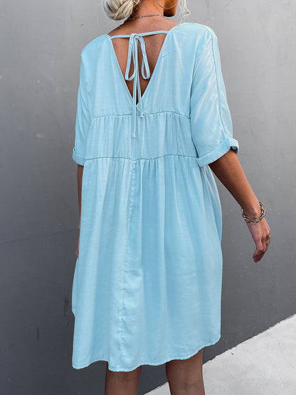 Mini Dresses - Tie Back Pocket Mini Dress - MsDressly