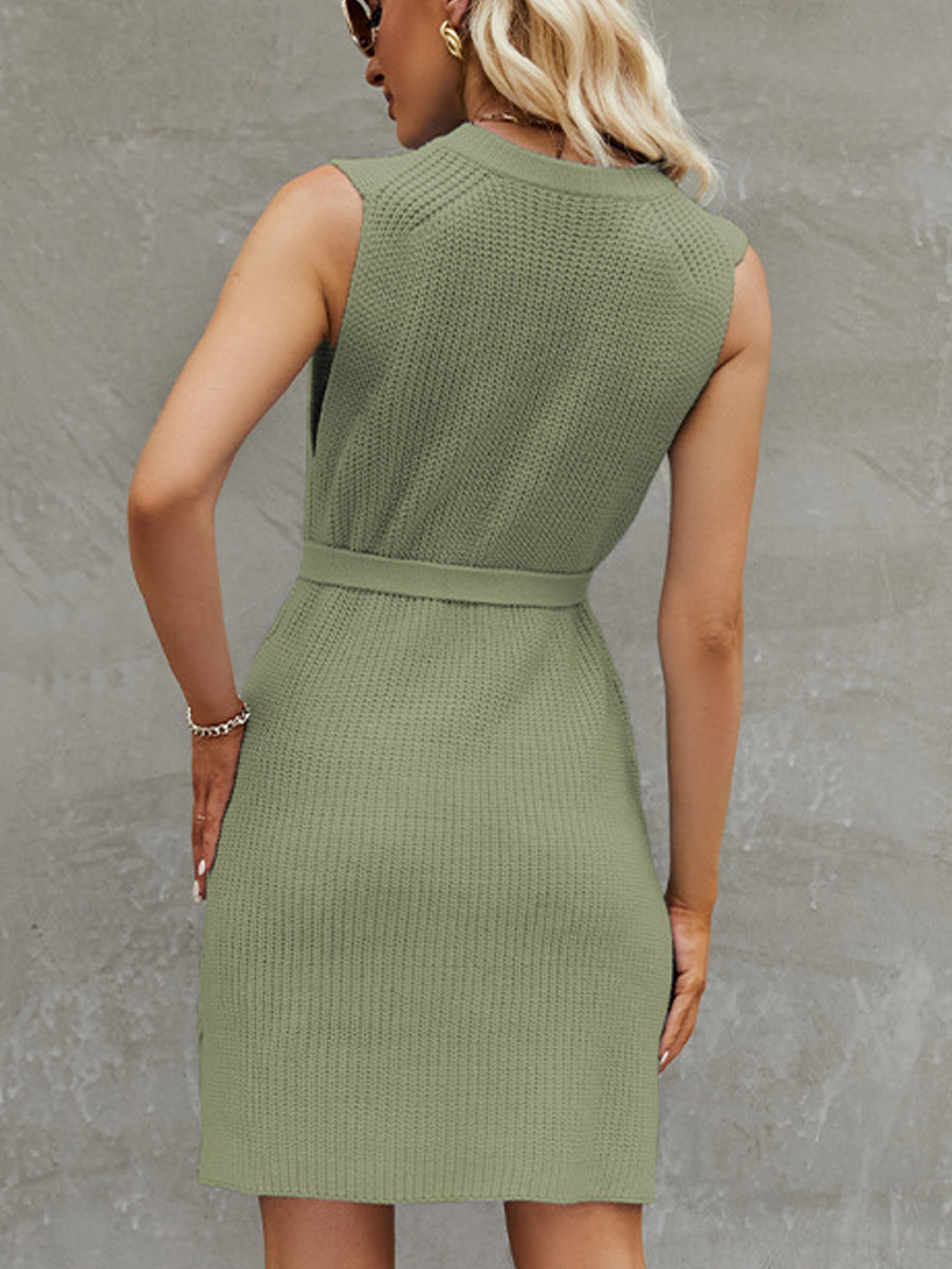 Mini Dresses - Fashionable Commuting Solid Color Round Neck Mini Dress - MsDressly