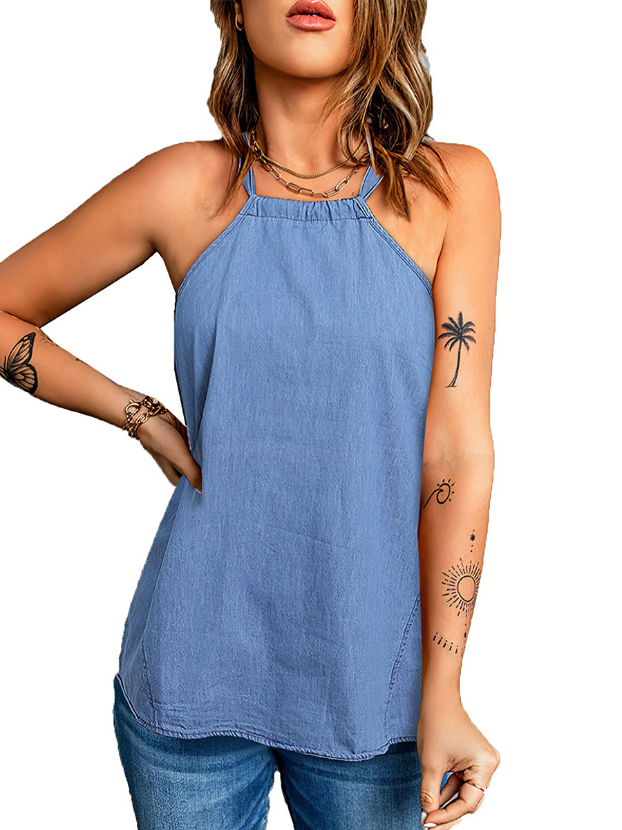 Tank Tops - Tops Casual Solid Color Halter Neck Loose Tank Top - MsDressly