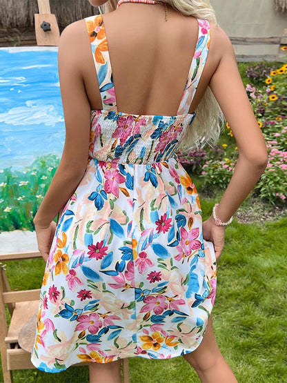 Mini Dresses - Fashion Backless Printed Sleeveless Mini Dress - MsDressly