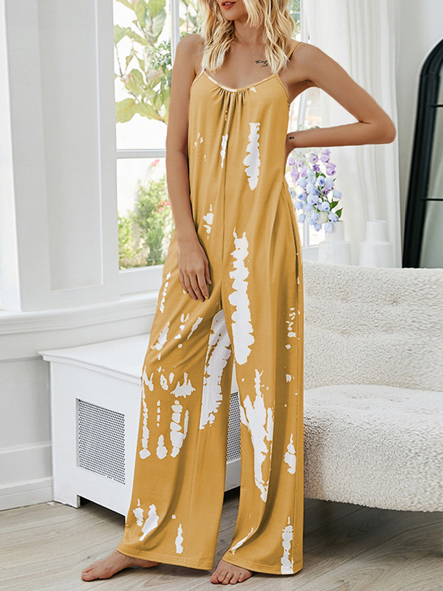 Jumpsuits - Floral Tie Belt Bishop Sleeve Slit Jumpsuit - MsDressly