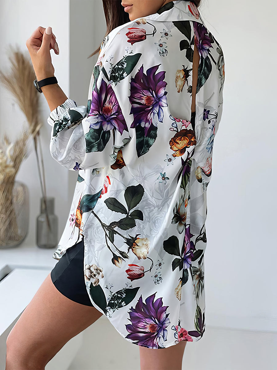 Blouses - Fashion Lapel Printed Long Sleeve Blouse - MsDressly
