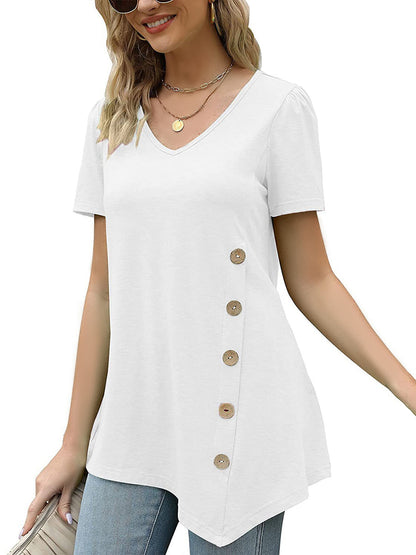 T-Shirts - Short Sleeve V Neck Loose Casual T-Shirt - MsDressly