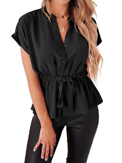 Blouses - Button Down Casual Peplum Blouse - MsDressly