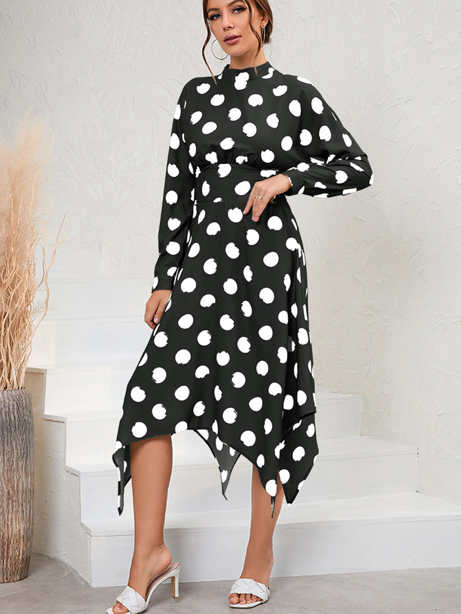 Unique And Chic Style Irregular Polka Dot Long Sleeve Midi Dress