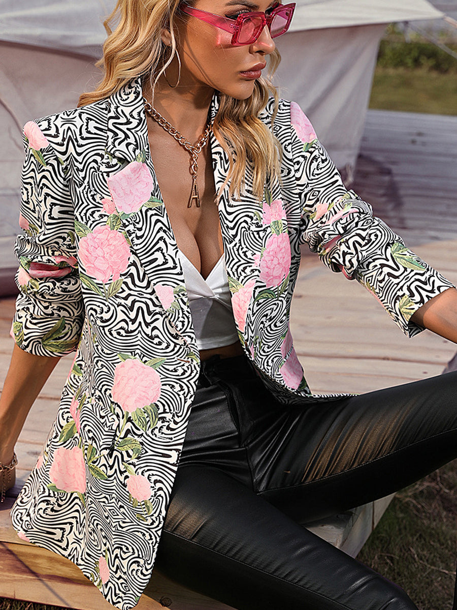 Blazers - Fashion Printed Casual Lapel And Versatile Blazer - MsDressly