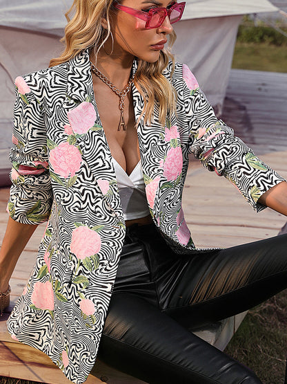 Blazers - Fashion Printed Casual Lapel And Versatile Blazer - MsDressly