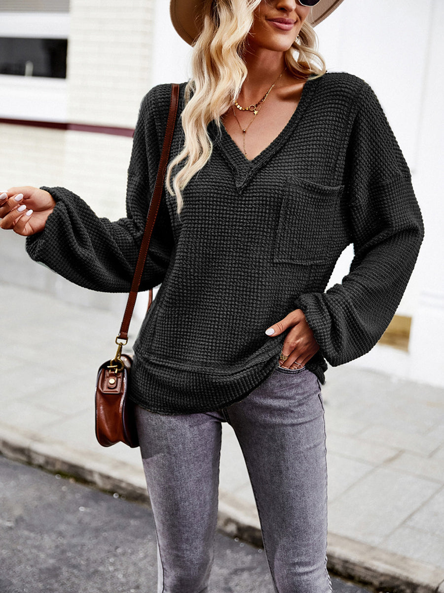 Blouses - Comfortable Casual Solid Color Stitching V Neck Blouse - MsDressly