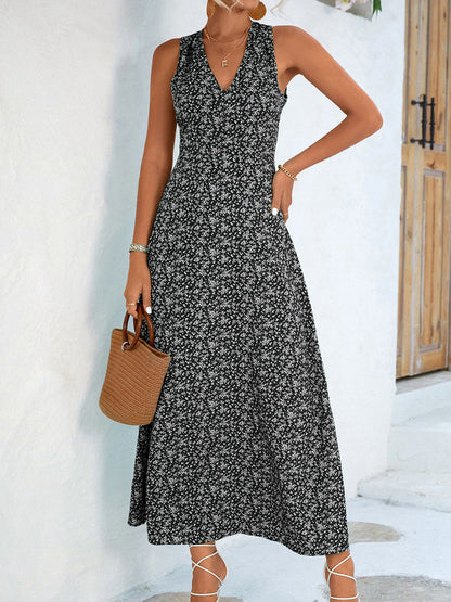 Maxi Dresses - Printed Open Back Sleeveless Maxi Dress - MsDressly