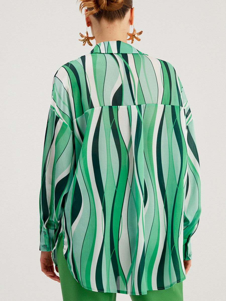 Blouses - Striped Loose Digital Printing Personality Blouse - MsDressly