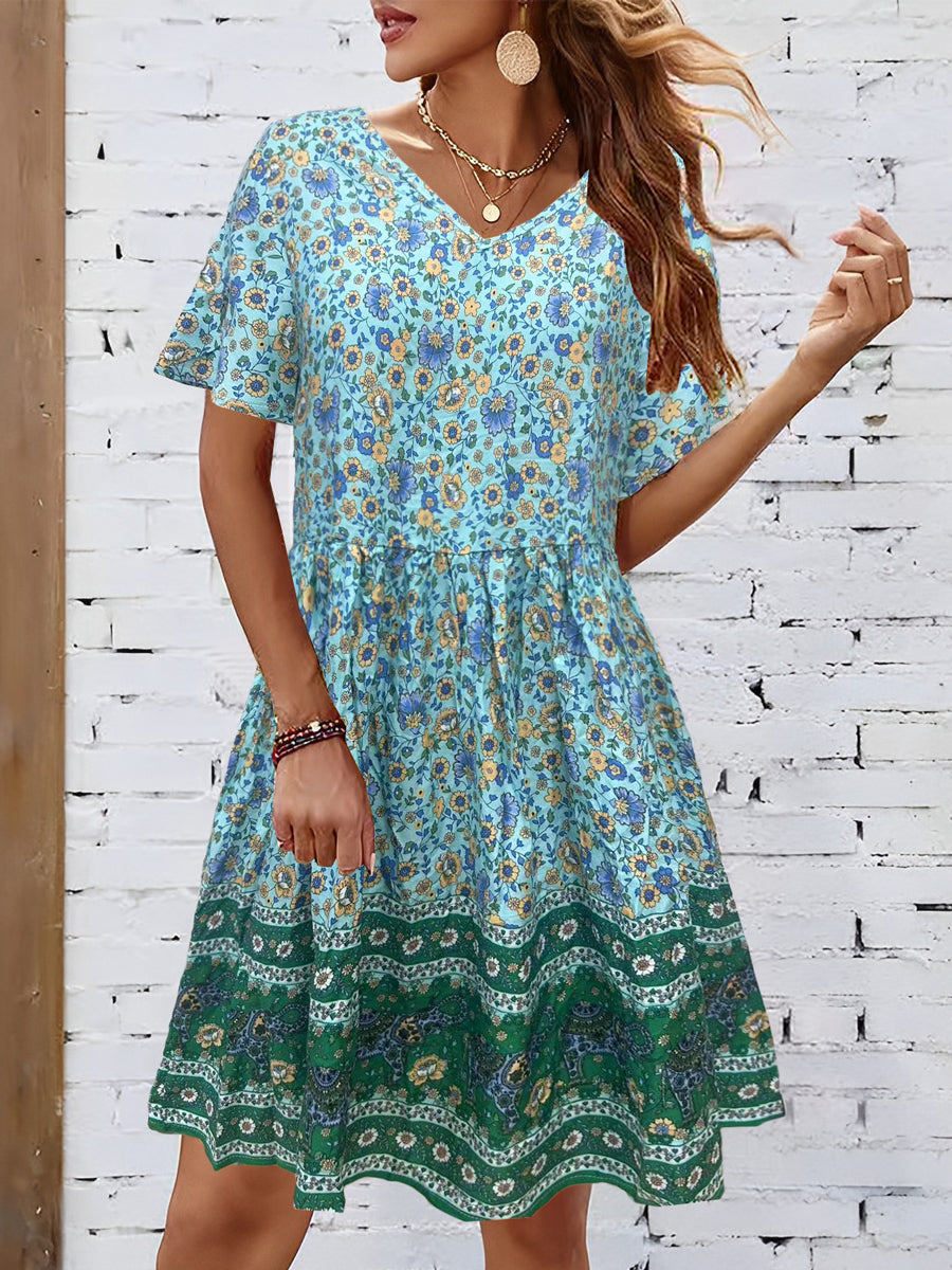 Mini Dresses - Bohemian Tie Neck Mini Dress - MsDressly