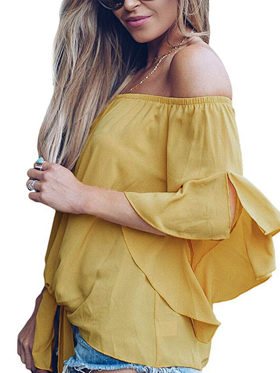 Blouses - Off-Shoulder Tie Hem Blouse - MsDressly