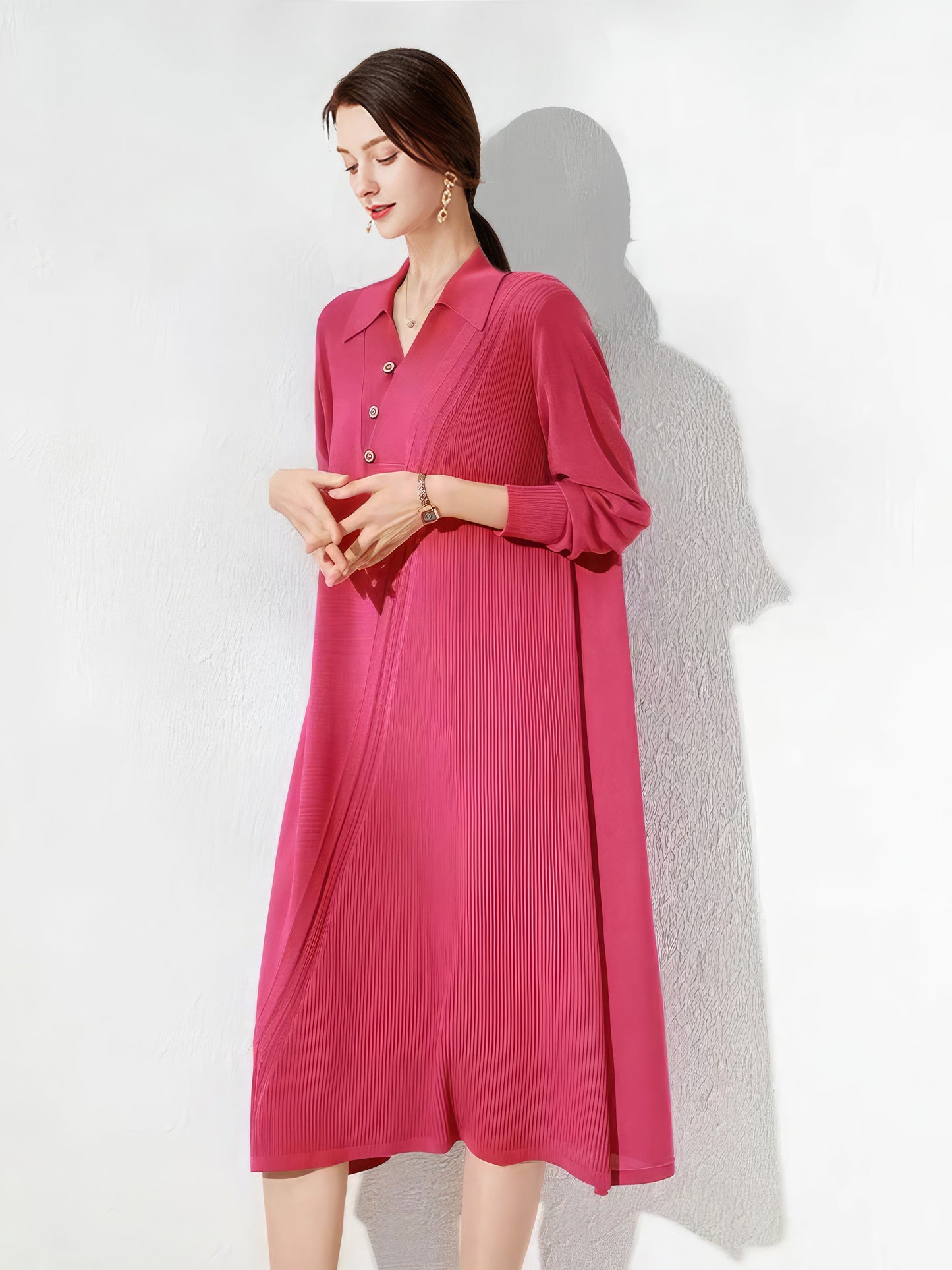 Temperament Slim V Neck Loose Midi Dress