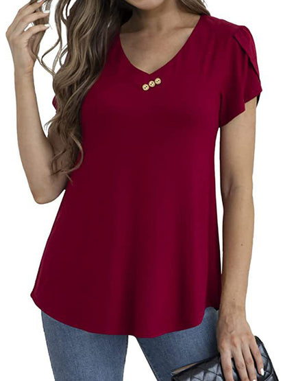 Blouses - Short Sleeve V Neck Floral Tunic Blouse - MsDressly