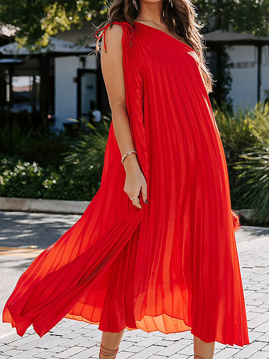 Midi Dresses - One Shoulder Temperament Commuting Irregular Midi Dress - MsDressly