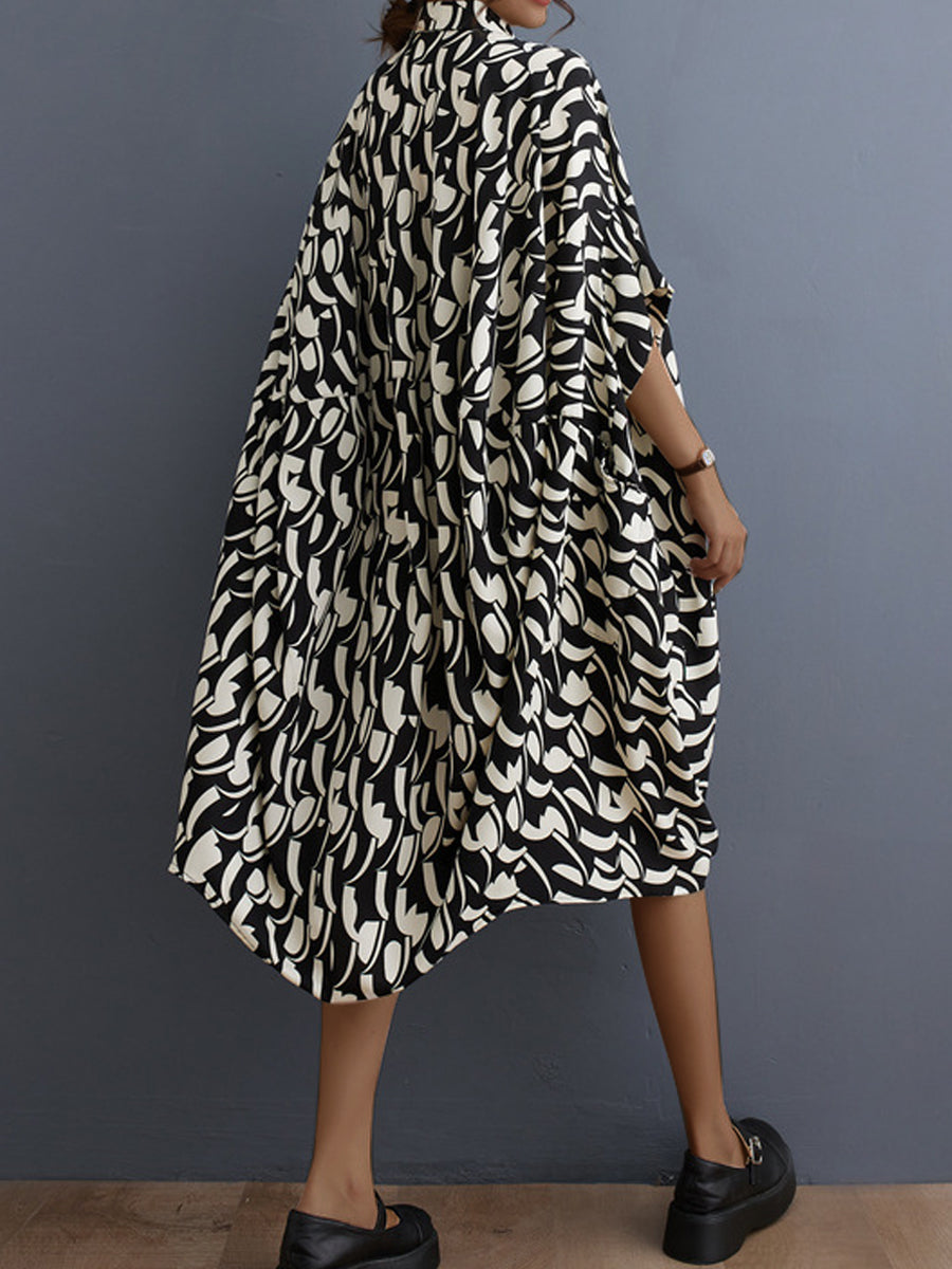 Midi Dresses - Literary Retro Floral Loose Lapel Temperament Midi Dress - MsDressly