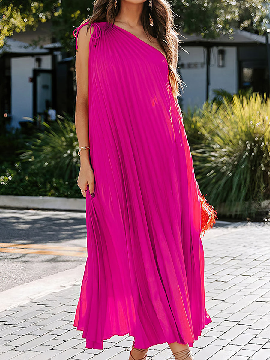 Midi Dresses - One Shoulder Temperament Commuting Irregular Midi Dress - MsDressly