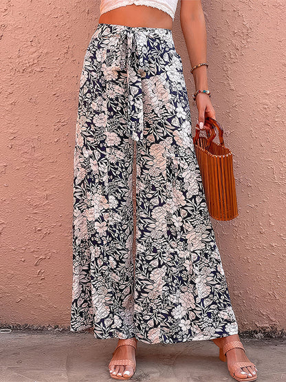 Pants - Printed High Waist Loose Fashion Micro Flared Pants - MsDressly