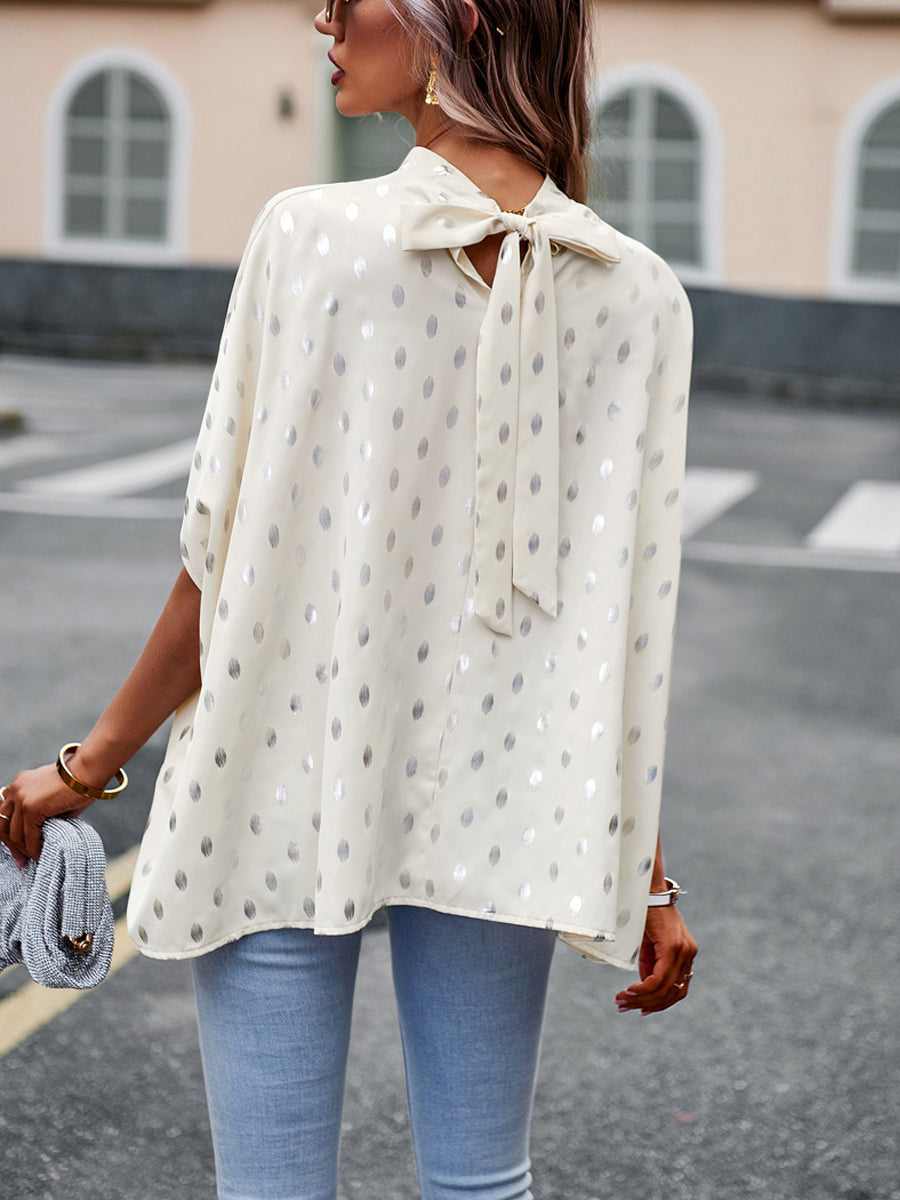 Blouses - Loose Stand Collar Elegant Commuting Long Sleeved Blouse - MsDressly