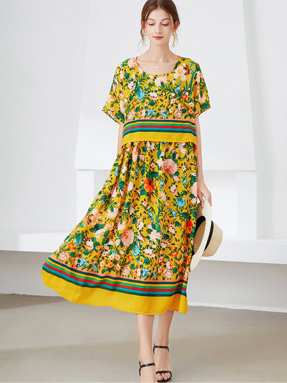 Plus Midi Dresses - Size Curve Dresses Printed Temperament Slim Midi Dress - MsDressly