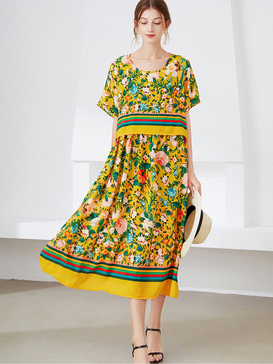Size Curve Dresses Printed Temperament Slim Midi Dress