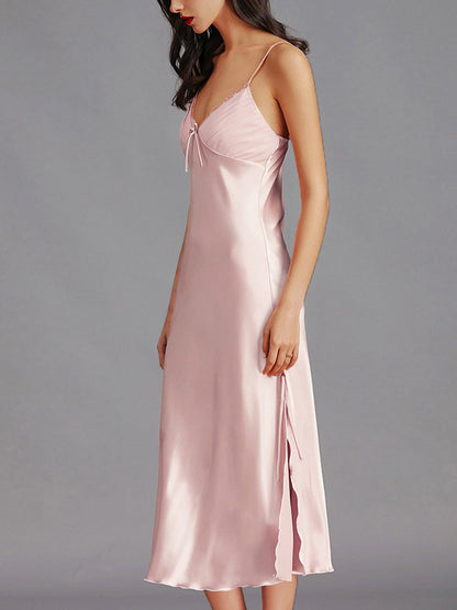 Pajamas - Ice Silk Sexy Solid Color Long Pajama - MsDressly