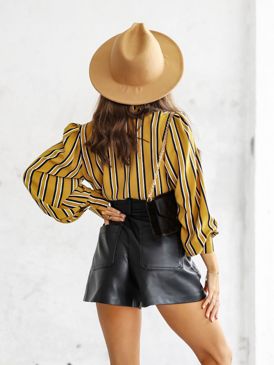 Blouses - Striped Long Sleeve Loose Comfortable Casual Blouse - MsDressly