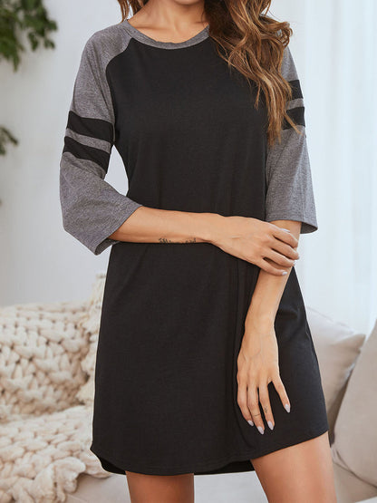 Pajamas - Colorful Cotton Splicing Contrasting Stripe Round Neck Pajama - MsDressly