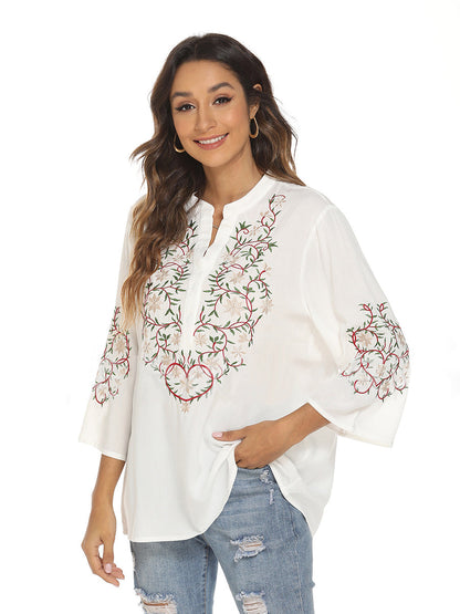 Blouses - Trumpet Sleeve Elegant Commuter Printed Blouse - MsDressly