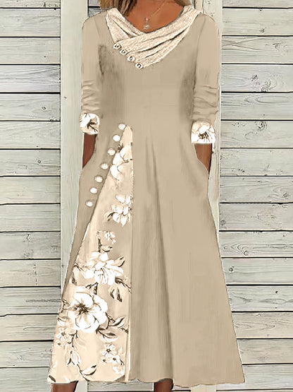 Midi Dresses - Floral Split Print Stylish Casual V Neck Midi Dress - MsDressly