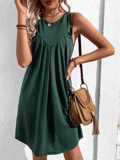 Mini Dresses - Fashion Solid Color Sleeveless Mini Dress - MsDressly